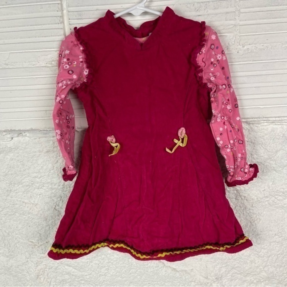 Jane Seymour corduroy floral Vibrant Pink Toddler long sleeve cotton Dress 3T